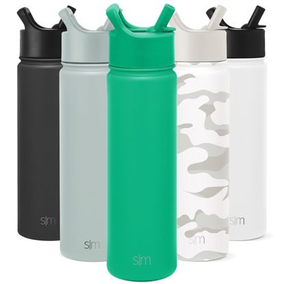 Picture of Simple Modern Water Bottle with Straw Lid Vacuum Insulated Stainless Steel Metal Thermos Bottles | Reusable Leak Proof BPA-Free Flask for Gym, Travel, Sports | Summit Collection | 22oz, Island Jade