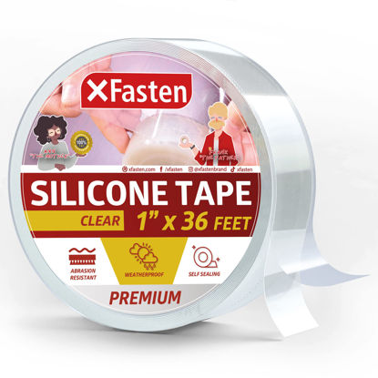 Picture of XFasten Self Fusing Silicone Tape Clear 1" X 36-Foot, Silicone Tape for Plumbing, Leak Seal Tape Waterproof, Silicone Grip Tape, Rubber Tape Thick for Pipe, Hose Repair Tape, Stop Leak Tape