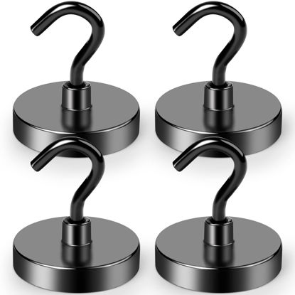Picture of LOVIMAG Black Magnetic Hooks Heavy Duty, 100Lbs Strong Neodymium Magnet Hooks with Epoxy Coating for Home, Kitchen, Workplace, Office etc-4 Pack