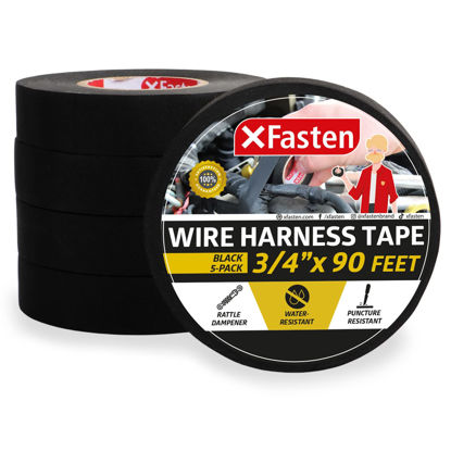 Picture of XFasten Wire Harness Tape 450ft 3/4 Inch x 90ft (5-Pack) Cloth Tape High Temp Fabric Tape | Cloth Electrical Tape | Felt Tape | Friction Tape Flat Wire Tape Automotive Wire Loom Tape Screen Wire Tape
