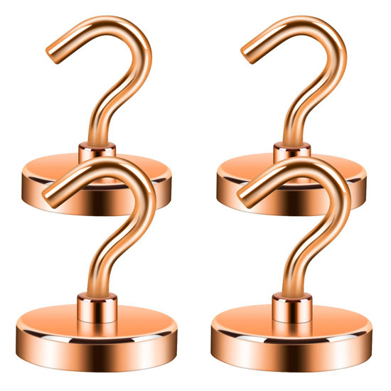 Picture of Neosmuk Magnetic Hooks Heavy Duty, Strong Magnet with Hook for Fridge, Super Neodymium Extra Strength Industrial Hooks for Hanging, Magnetic Hanger for Toolbox, Cruise, Grill(Bronze,4 Pack)
