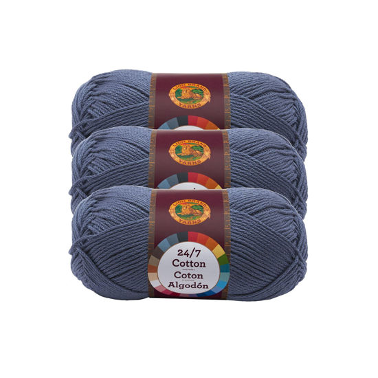Picture of Lion Brand 24/7 Cotton Yarn, Yarn for Knitting, Crocheting, and Crafts, Denim, 3 Pack