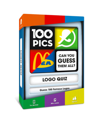 Picture of 100 PICS Logos Travel Game - Guess 100 Logos | Flash Cards with Slide Reveal Case | Card Game, Gift, Stocking Stuffer | Hours of Fun for Kids and Adults | Ages 6+