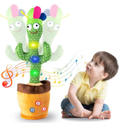 Picture of Aunpoos Kids Adjust Volume Dancing Talking Cactus Toys for Baby Boys and Girls, Singing Record Repeating What You Say Sunny Electronic Light Up Plush Toy with 120 English Songs for Home Decor