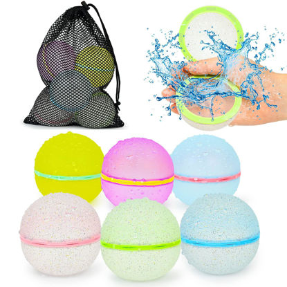 Picture of 98K Reusable Water Balloons Self Sealing Easy Quick Fill, Silicone Water Balls Summer Fun Outdoor Water Toys Games for Kids Adults Outside Play, Bath Backyard Swimming Pool Party Supplies (6 PCS)