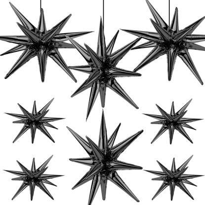 Picture of Cadeya 8 Pcs Star Balloons, Huge Black Explosion Star Aluminum Foil Balloons for Birthday, Baby Shower, Wedding, Bachelorette Party, Black Party Decorations Supplies