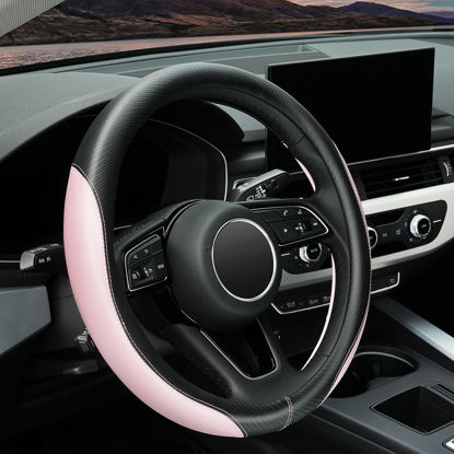 Picture of YOGURTCK Soft Cute Light Pink Microfiber Leather Anti-Slip Steering Wheel Cover, Universal 15 Inch for Women Girls, Fit Vehicles, Sedans, SUVs, Vans, Trucks