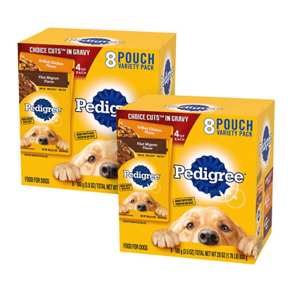 Picture of PEDIGREE CHOICE CUTS in Gravy Grilled Chicken Flavor in Sauce & Filet Mignon Flavor in Gravy Adult Wet Dog Food Variety Pack, (16) 3.5 oz. Pouches