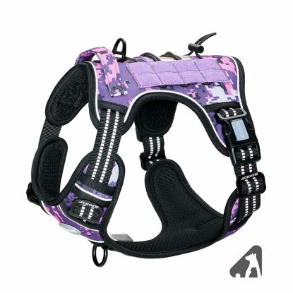Picture of Auroth Tactical Dog Harness for Small Medium Large Dogs No Pull Adjustable Pet Harness Reflective K9 Working Training Easy Control Pet Vest Military Service Dog Harnesses (M, Purple Camo)
