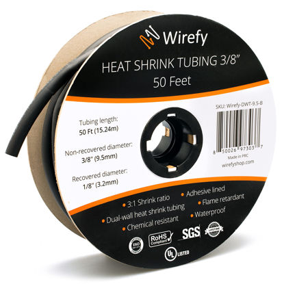 Picture of Wirefy 3/8” Heat Shrink Tubing - 3:1 Ratio - Adhesive Lined - Industrial Marine Heat Shrink Tubing Roll - Black - 50 Feet Roll