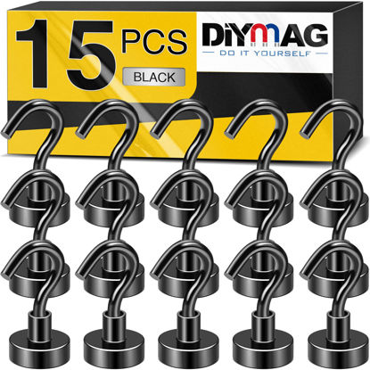 Picture of DIYMAG Magnetic Hooks, 25Lbs Strong Heavy Duty Cruise Magnet S-Hooks for Classroom, Fridge, Hanging, Cabins, Grill, Kitchen, Garage, Workplace and Office etc, (15 Pack-Black),Screw in Hooks