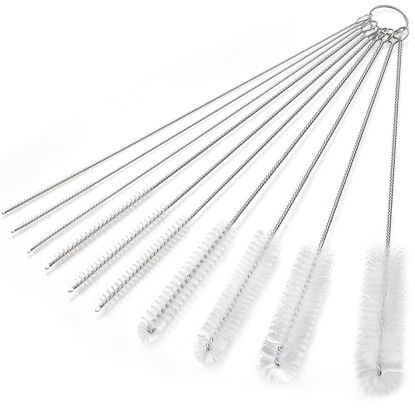 Picture of CiaraQ Bottle Cleaning Brushes, 9.8 Inch Nylon Tube Brush Set, Cleaner for Narrow Neck Bottles Cups with Hook, Set of 10pcs. White