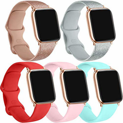 Picture of [5 Pack] Silicone Bands Compatible for Apple Watch Bands 42mm 44mm, Sport Band Compatible for iWatch Series 6 5 4 3 SE(Light Blue/Shine Rosegold/Shine Silver/Orange red/Pink, 42mm/44mm-S/M)