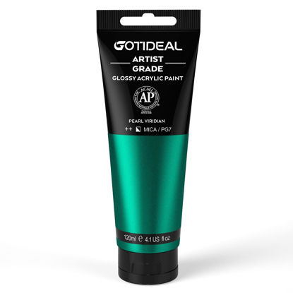 Picture of GOTIDEAL Metallic Acrylic Paint Pearl Viridian Green Tubes(120ml, 4.1 oz) Non Toxic Non Fading,Rich Pigments for Painters, Adults & Kids, Ideal for Canvas Wood Clay Fabric Ceramic Craft Supplies