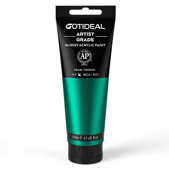 Picture of GOTIDEAL Metallic Acrylic Paint Pearl Viridian Green Tubes(120ml, 4.1 oz) Non Toxic Non Fading,Rich Pigments for Painters, Adults & Kids, Ideal for Canvas Wood Clay Fabric Ceramic Craft Supplies