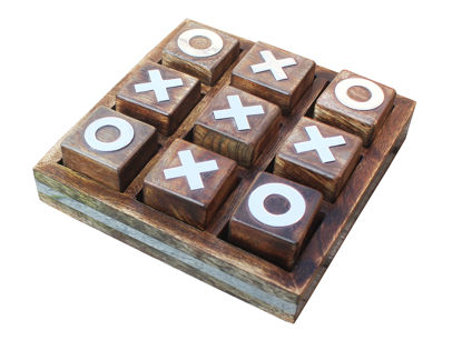 Picture of Wooden Tic Tac Toe Game | Board game for kids and family | Table Top Living Room Decor Fun Game | Indoor Outdoor Adults classic Travel Game (Burnt Wood)