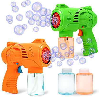 Picture of JOYIN 2 Colorful Bubble Gun with 2 Bottles Bubble Solutions for Kids, Indoor and Outdoor Play, Bubble Blower Machine for Summer Themed Party and Birthday Supplies