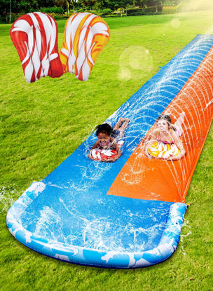 Picture of JOYIN 32.5ft Extra Long Water Slide and 2 Inflatable Boards, Heavy Duty Lawn Water Slides Double Waterslide Slip with Sprinkler for Kids Adults Backyard Summer Water Toy Outdoor Fun