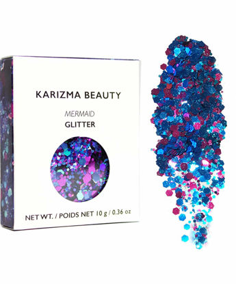 Picture of KARIZMA Holographic Mermaid Glitter. 10g Chunky Face Glitter, Hair Glitter, Eye Glitter and Body Glitter for Women. Rave Glitter, Festival Accessories, Cosmetic Glitter Makeup. Loose Glitter Set