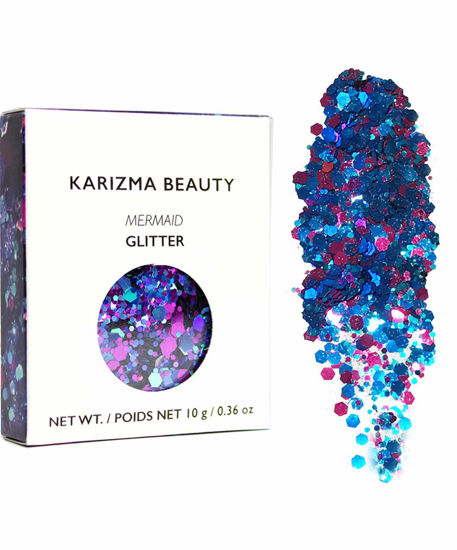 Picture of KARIZMA Holographic Mermaid Glitter. 10g Chunky Face Glitter, Hair Glitter, Eye Glitter and Body Glitter for Women. Rave Glitter, Festival Accessories, Cosmetic Glitter Makeup. Loose Glitter Set