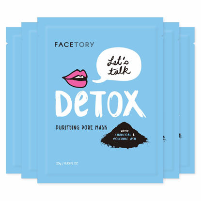 Picture of FACETORY Let's Talk, Detox Purifying Sheet Mask with Charcoal and Volcanic Ash - Soft, Form-Fitting Facial Mask, For All Skin Types - Detoxifying, Soothing, and Purifying (Pack of 5)