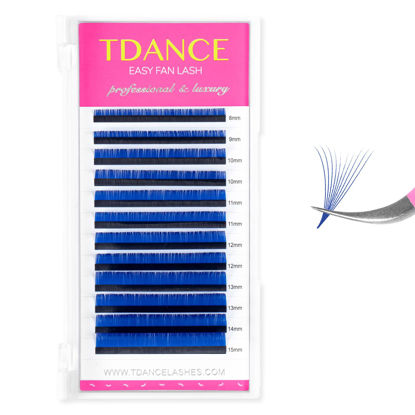 Picture of TDANCE Colorful Easy Fan Volume Lashes Eyelash Extension Supplies Rapid Blooming Volume Eyelash Extensions Thickness 0.07 C Curl Mix 8-15mm Self Fanning Eyelashes Extension (Blue,C-0.07,8-15mm)