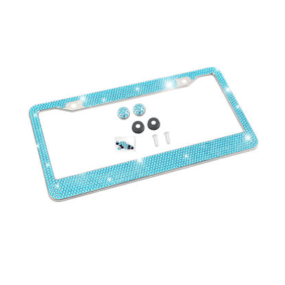 Picture of Bling Car License Plate Frame, Sparkly Rhinestone Stainless Steel License Plate Cover/Holder, Universal for Most Cars, SUVs, Vehicles with Screw Set, Auto Accessories for Women (Light Blue)