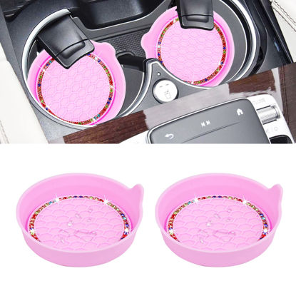 Picture of Amooca Car Cup Coaster Universal Non-Slip Cup Holders Bling Crystal Rhinestone Car Interior Accessories 2 Pack Pink Coloured
