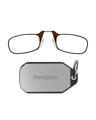 Picture of ThinOptics unisex adult Keychain Case + Reading Glasses, Brown, 44 mm US