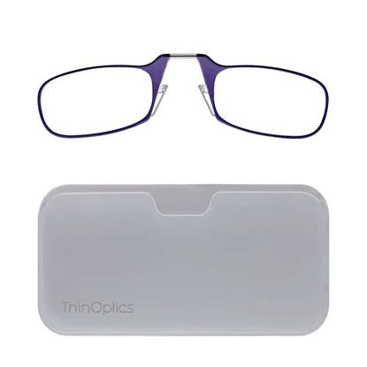 Picture of ThinOptics unisex adult Universal Pod Case + Reading Glasses, Purple Frames White Case, 1 x US