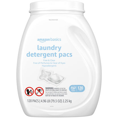 Picture of Amazon Basics Laundry Detergent Pacs, Hypoallergenic, Free & Clear, 120 Count (Previously Solimo)