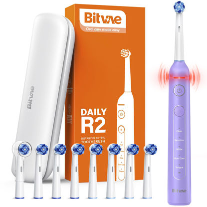 Picture of Bitvae R2 Rotating Electric Toothbrush for Adults with 8 Brush Heads, 5 Modes Rechargeable Power Toothbrush with Pressure Sensor, Purple