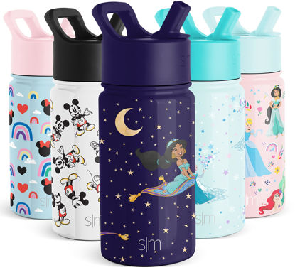 Picture of Simple Modern Disney Princesses Kids Water Bottle with Straw Lid | Reusable Insulated Stainless Steel Cup for Girls, School | Summit Collection | 14oz, Starry Jasmine