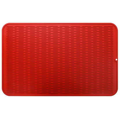 Picture of MicoYang Silicone Dish Drying Mat for Multiple Usage,Easy clean,Eco-friendly,Heat-resistant Silicone Mat for Kitchen Counter or Sink,Refrigerator or Drawer Liner Red XXXL 28 inches x 18 inches