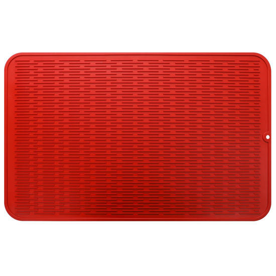 Picture of MicoYang Silicone Dish Drying Mat for Multiple Usage,Easy clean,Eco-friendly,Heat-resistant Silicone Mat for Kitchen Counter or Sink,Refrigerator or Drawer Liner Red XXXL 28 inches x 18 inches