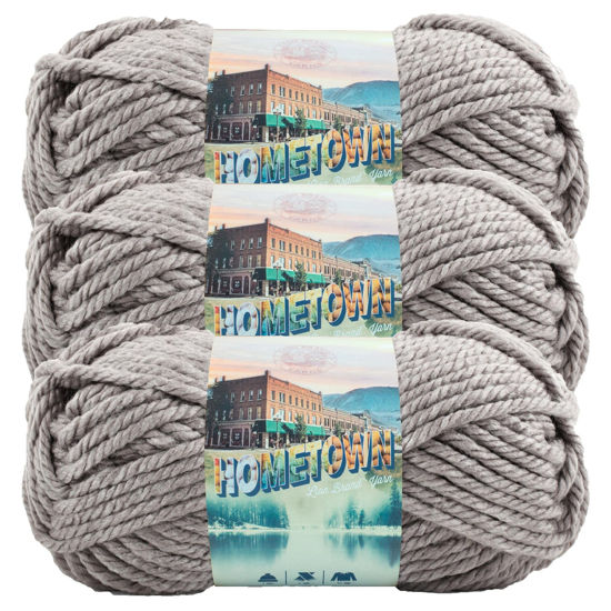 Picture of Lion Brand Yarn Hometown Yarn, Bulky Yarn, Yarn for Knitting and Crocheting, 3-Pack, Dallas Grey