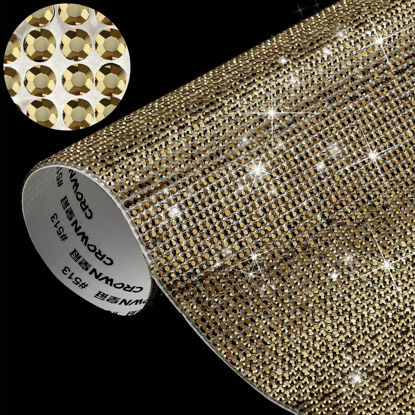 Picture of 12000 Pieces Bling Bling Rhinestone Sheet Rhinestones Sticker DIY Car Decoration Sticker Self Adhesive Glitter Rhinestones Crystal Gem Stickers for Car Decoration, 9.4 x 7.9 Inch (Gold)