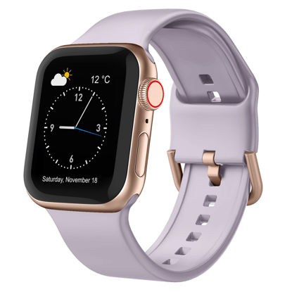 Picture of Sport Band Compatible with Apple Watch Bands 49mm 45mm 44mm 42mm, Soft Silicone Wristbands Replacement Strap with Classic Clasp for iWatch Series SE 8 7 6 5 4 3 2 1 Ultra for Women Men, Lavender-Grey