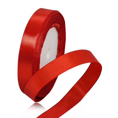 Picture of Solid Color Red Satin Ribbon, 5/8 Inches x 25 Yards Fabric Satin Ribbon for Gift Wrapping, Crafts, Hair Bows Making, Wreath, Wedding Party Decoration and Other Sewing Projects