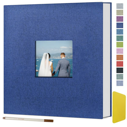 Picture of 60 Pages Photo Album, Self Adhesive Scrapbook for 4x6-8x10 Picture,Linen Cover DIY Memory Album for Guest Book Wedding Baby Christmas Gift, with Scraping Plate and Metallic Pen