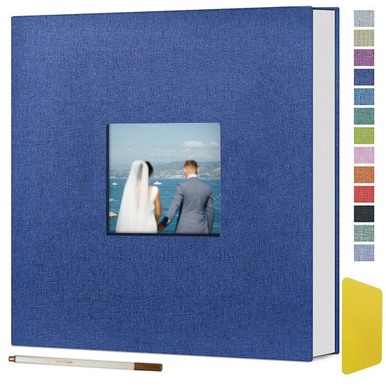 Picture of 60 Pages Photo Album, Self Adhesive Scrapbook for 4x6-8x10 Picture,Linen Cover DIY Memory Album for Guest Book Wedding Baby Christmas Gift, with Scraping Plate and Metallic Pen