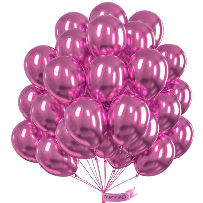 Picture of PartyWoo Metallic Pink Balloons, 50 pcs 12 Inch Metallic Magenta Balloons, Magenta Metallic Balloons, Latex Balloons, Metallic Balloons for Wedding Decorations, Birthday Decorations, Party Decorations