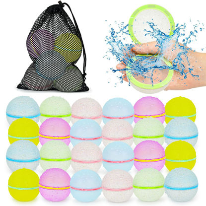Picture of 98K Reusable Water Balloons Self Sealing Easy Quick Fill, Silicone Water Balls Summer Fun Outdoor Water Toys Games for Kids Adults Outside Play, Bath Backyard Swimming Pool Party Supplies (24 PCS)