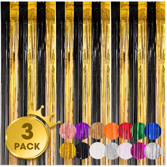 GetUSCart- Voircoloria 3 Pack 3.3x8.2 Feet Black and Gold Foil Fringe
