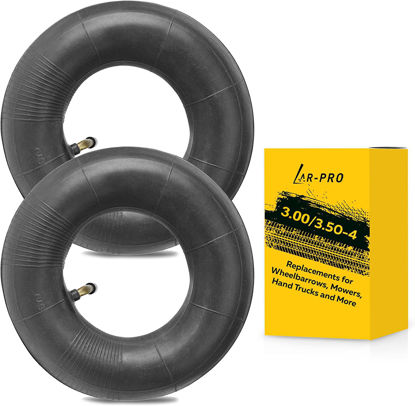 Picture of 4.10/3.50-4 Heavy Duty Replacement Inner Tube with TR-87 Bent Valve Stem (2-Pack) - for Wheelbarrows, Mowers, Hand Trucks and More 3.50-4 Tire