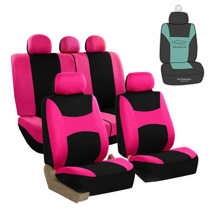 Picture of FH Group Car Seat Cover Light Breezy Pink Seat Covers Flat Foam Padding Cloth Full Set Automotive Seat Covers, Airbag Compatible & Split Rear Universal Fit Interior Accessories for Cars Trucks and SUV