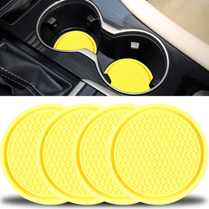 Picture of SINGARO Car Cup Coaster, 4PCS Universal Non-Slip Cup Holders Embedded in Ornaments Coaster, Car Interior Accessories, Yellow