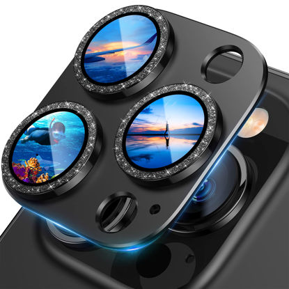 Picture of UniqueMe for iPhone 13 Pro/iPhone 13 Pro Max Camera Lens Protector, [Strong Drop Protection] [Not Easy to Fall-off] Metal Ring Tempered Glass Rear Camera Screen Cover - Graphite (Bling Circle)