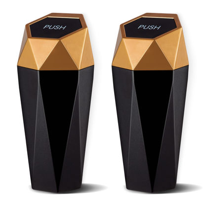 Picture of JUSTTOP Car Trash Can with Lid, Diamond Design Small Automatic Portable Trash Can, Easy to Clean, Used in Car Home Office Interior Accessories, 2PCS(Gold)
