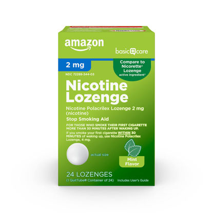 Picture of Amazon Basic Care Nicotine Polacrilex Lozenge 2 mg, Stop Smoking Aid, Mint Flavor, 24 Count